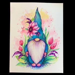 SALE!!! Springtime Gnome painting handmade.     2
